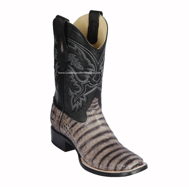 Los Altos Boots Men's Black Caiman Belly Wide Square Toe Boots