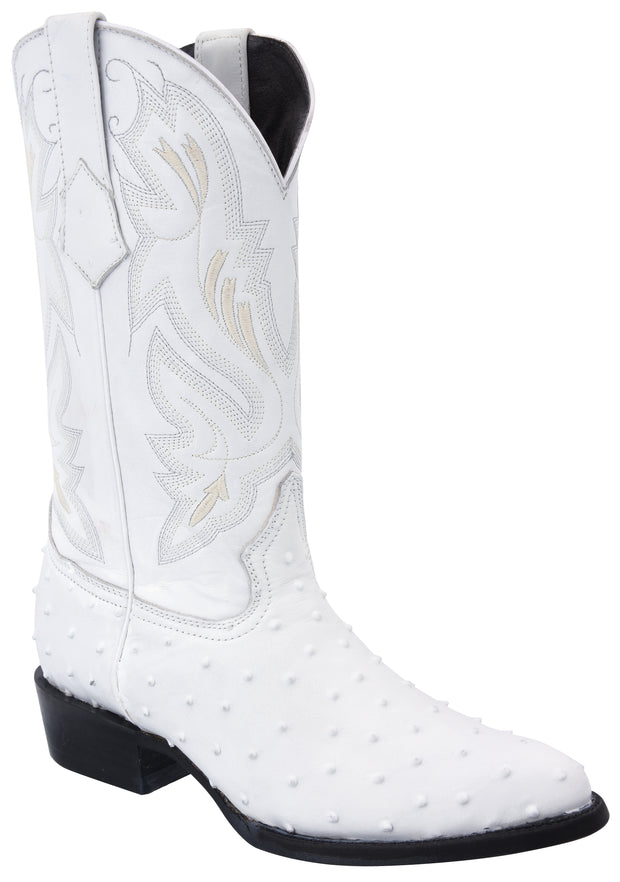 White Diamond Ostrich Print Men's J Toe Boots - Blanco