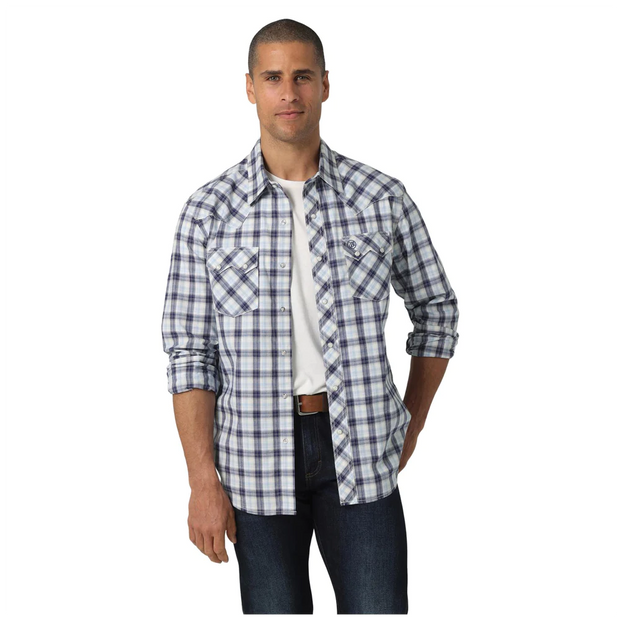 Wrangler Men's Retro Navy Plaid Button Down Shirt