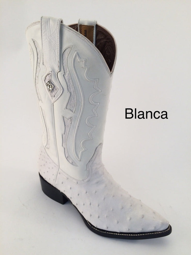 Avestruz Blanca Piel de Primera Horma J Toe - Marca Red Diamond Boots