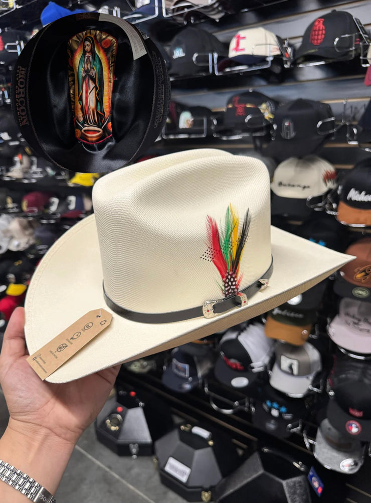 Sombrero 1,000x Milano Copa Mediana  Falda 3.5" Marca Morcon (VIRGEN GUADALUPE)