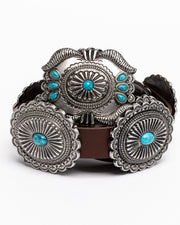 Nomad Creek Women's Turquoise Concho Leather Belt Brown