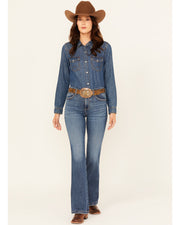 WRANGLER WOMEN'S LILY MEDIUM WASH BESPOKE HIGH RISE FLARE STRETCH DENIM JEANS