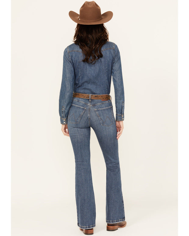 WRANGLER WOMEN'S LILY MEDIUM WASH BESPOKE HIGH RISE FLARE STRETCH DENIM JEANS