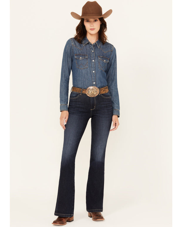 WRANGLER WOMEN'S LILY DARK WASH BESPOKE HIGH RISE FLARE STRETCH DENIM JEANS