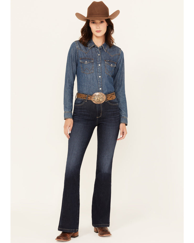 WRANGLER WOMEN'S LILY DARK WASH BESPOKE HIGH RISE FLARE STRETCH DENIM JEANS