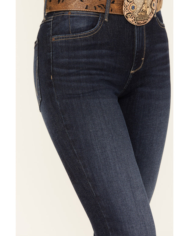 WRANGLER WOMEN'S LILY DARK WASH BESPOKE HIGH RISE FLARE STRETCH DENIM JEANS