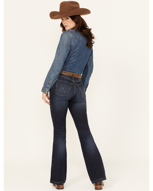 WRANGLER WOMEN'S LILY DARK WASH BESPOKE HIGH RISE FLARE STRETCH DENIM JEANS