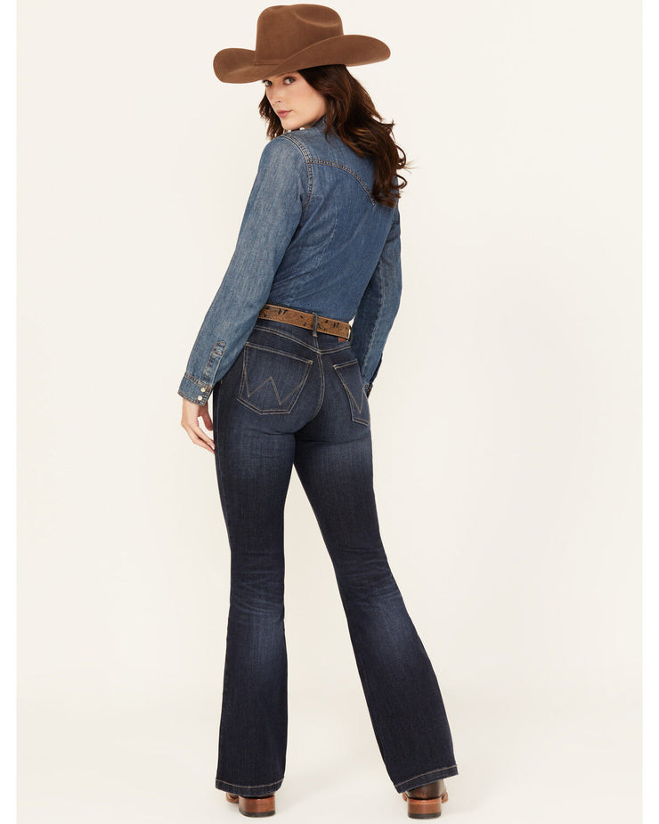 WRANGLER WOMEN'S LILY DARK WASH BESPOKE HIGH RISE FLARE STRETCH DENIM JEANS