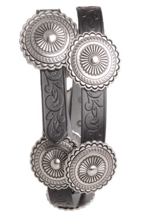 NOMAD CREEK BLACK ROUND CONCHO LEATHER BELT