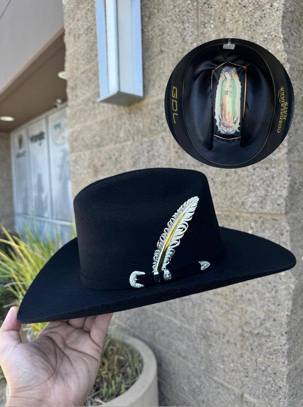 Tejana Virgen Guadalupe 100x Copa Chica Falda 3.5" (Guadalajara Hats) (Pluma Plateada)