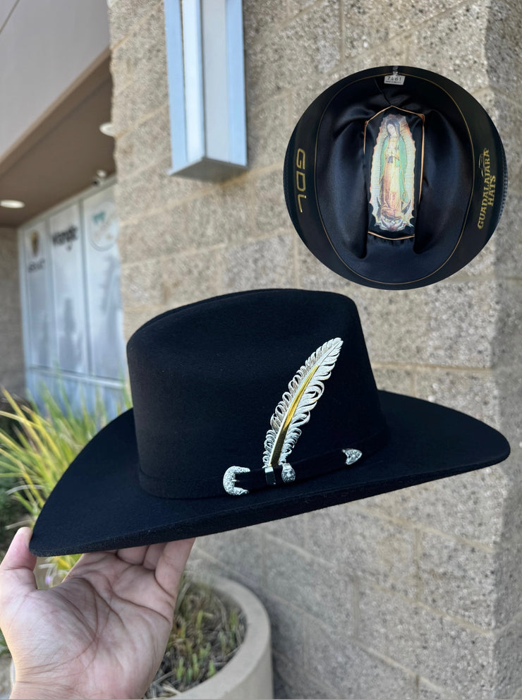 Tejana Virgen Guadalupe 100x Copa Chica Falda 3.5" (Guadalajara Hats) (Pluma Plateada)