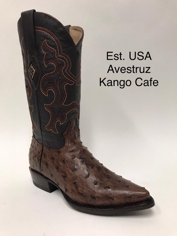 Avestruz Kango Cafe Piel de Primera Horma J Toe - Marca Red Diamond Boots