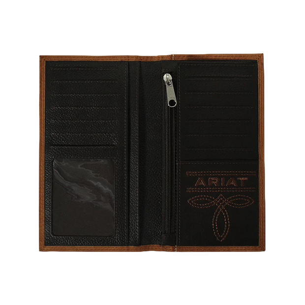 Ariat® Men's Tan Embossed Logo Checkbook/ Rodeo Wallet