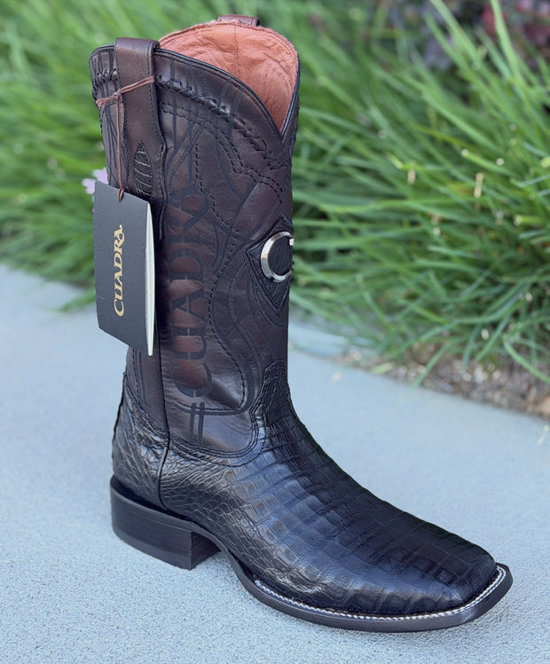Cuadra Black Caiman Belly Wide Square Toe Cowboy Boot