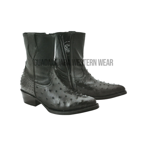 Botin Skinny Avestruz Negro - Piel Primera Original