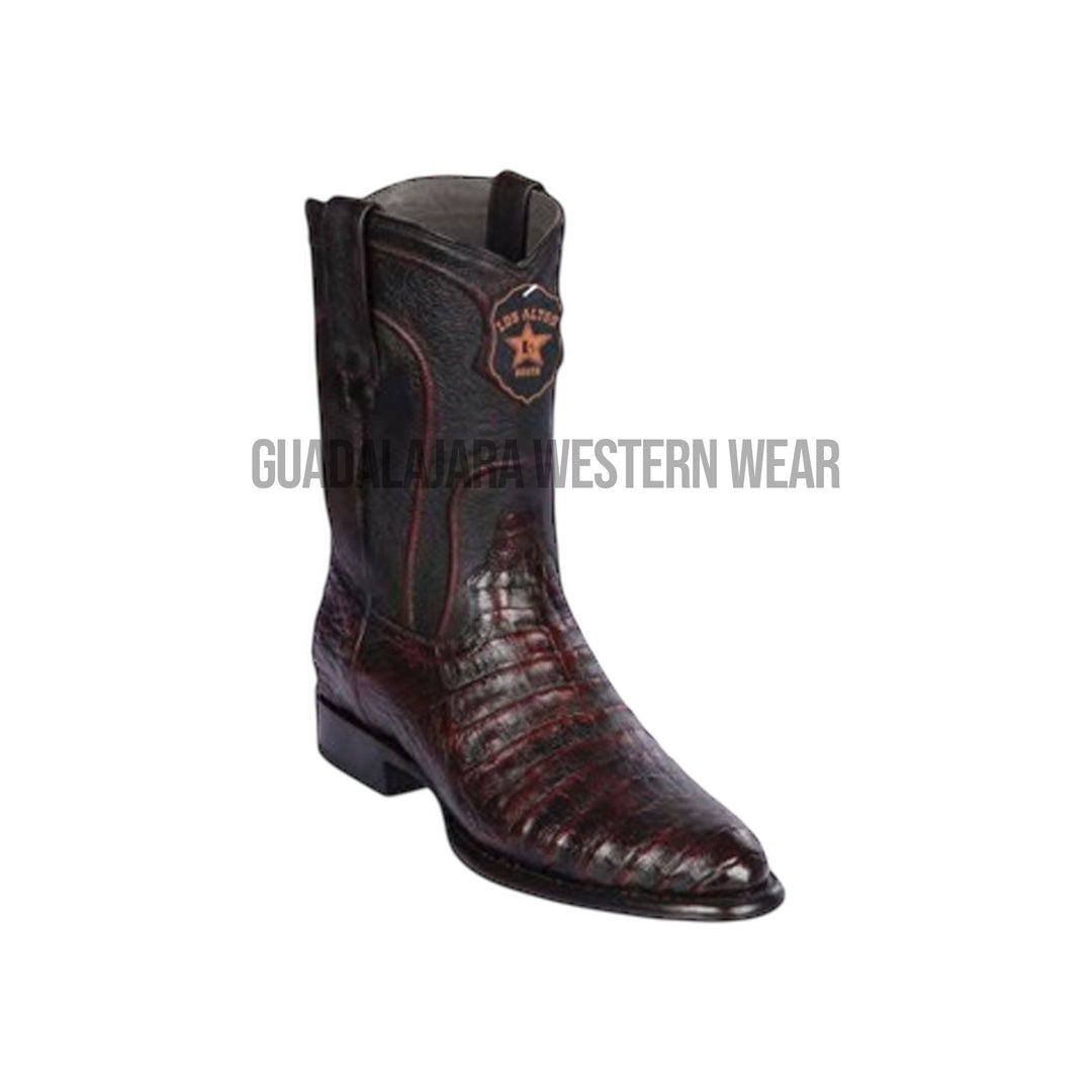 Los Altos Stivali Cowboy In Pelle Di Struzzo Cherry - Punta Quadrata, Suola Gomma, D
