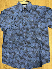 Rock&Roll Kid's Paisley Pattern Long Sleeve Snap Shirt - Navy