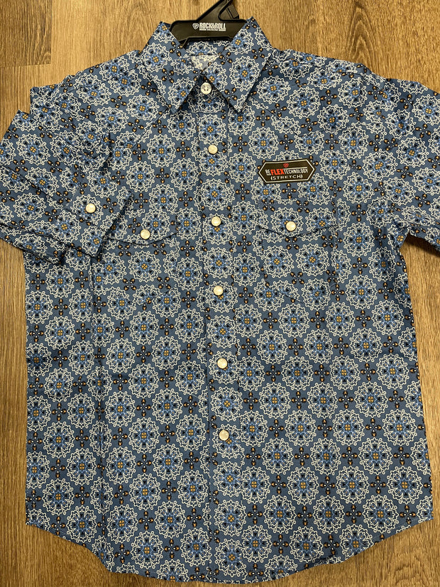 Rock&Roll Kid's Medallon Pattern Long Sleeve Snap Shirt - Navy