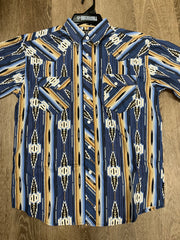 Rock&Roll Kid's Aztec Pattern Long Sleeve Snap Shirt - Navy/Beige