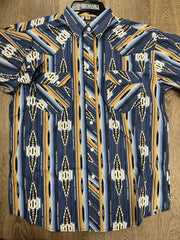Rock&Roll Kid's Aztec Pattern Long Sleeve Snap Shirt - Navy/Beige