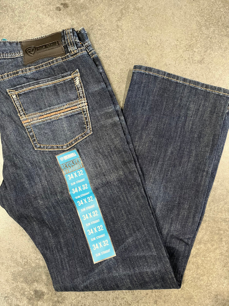 Revolver Slim Straight Jeans (Dark Wash Charcoal Leather) - Rock&Roll