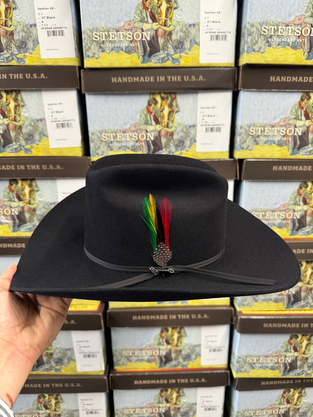 Stetson 6x Spartan Black Cowboy Felt Hat (Copa Chica Falda/Brim 4