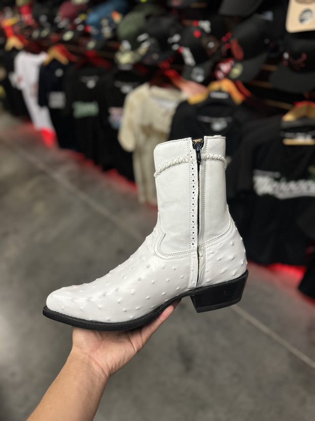 Botin Skinny Piel de Avestruz Blanco - Piel Imitation de Avestruz