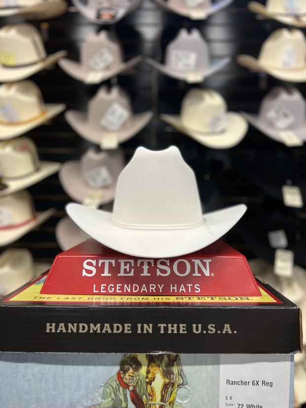 Stetson 6x Rancher Premium White Cowboy Felt Hat Sinaloa (Copa Alta Falda/Brim 3.5")