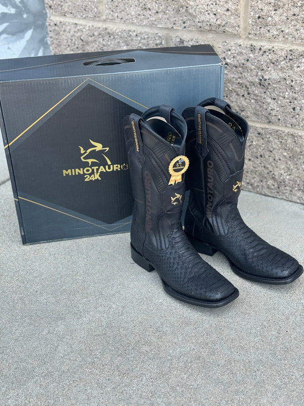 Minotauro Men's Python Wide Square Toe Boot - Black