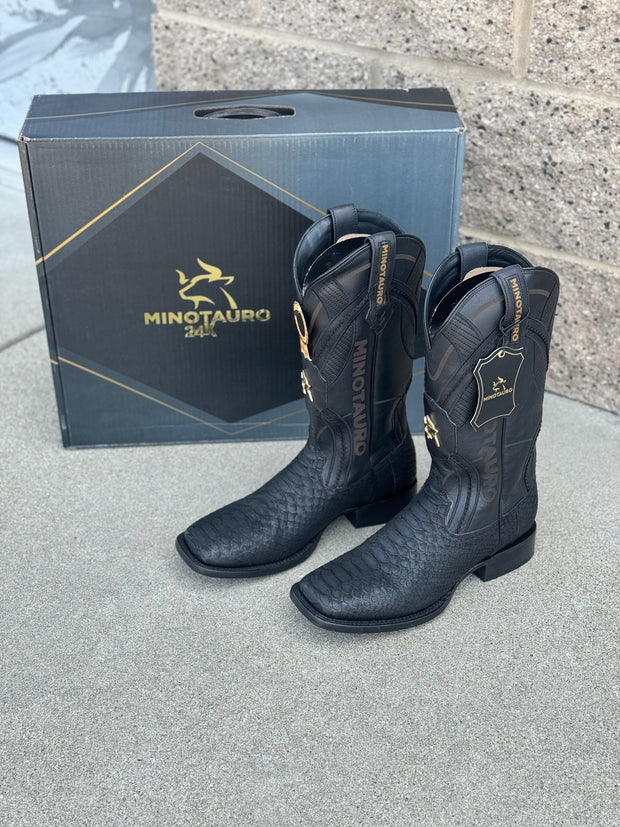 Minotauro Men's Python Wide Square Toe Boot - Black