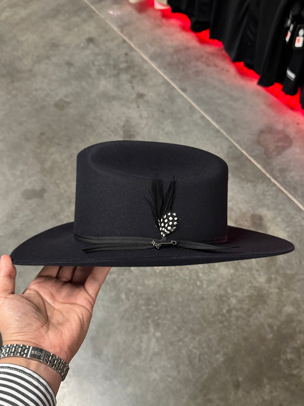 Stetson 6x Spartan Black Cowboy Felt Hat Sinaloa (Copa Chica Falda/Brim 3") (DIAMANTE Negro)
