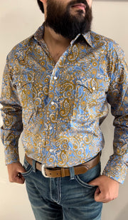 Panhandle Men's Floral Paisley Print Long Sleeve Pearl Snap Stretch Western Shirt