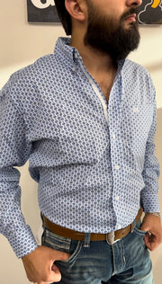 Panhandle Men's Powder Blue Long Sleeve Button up Stretch Western Shirt