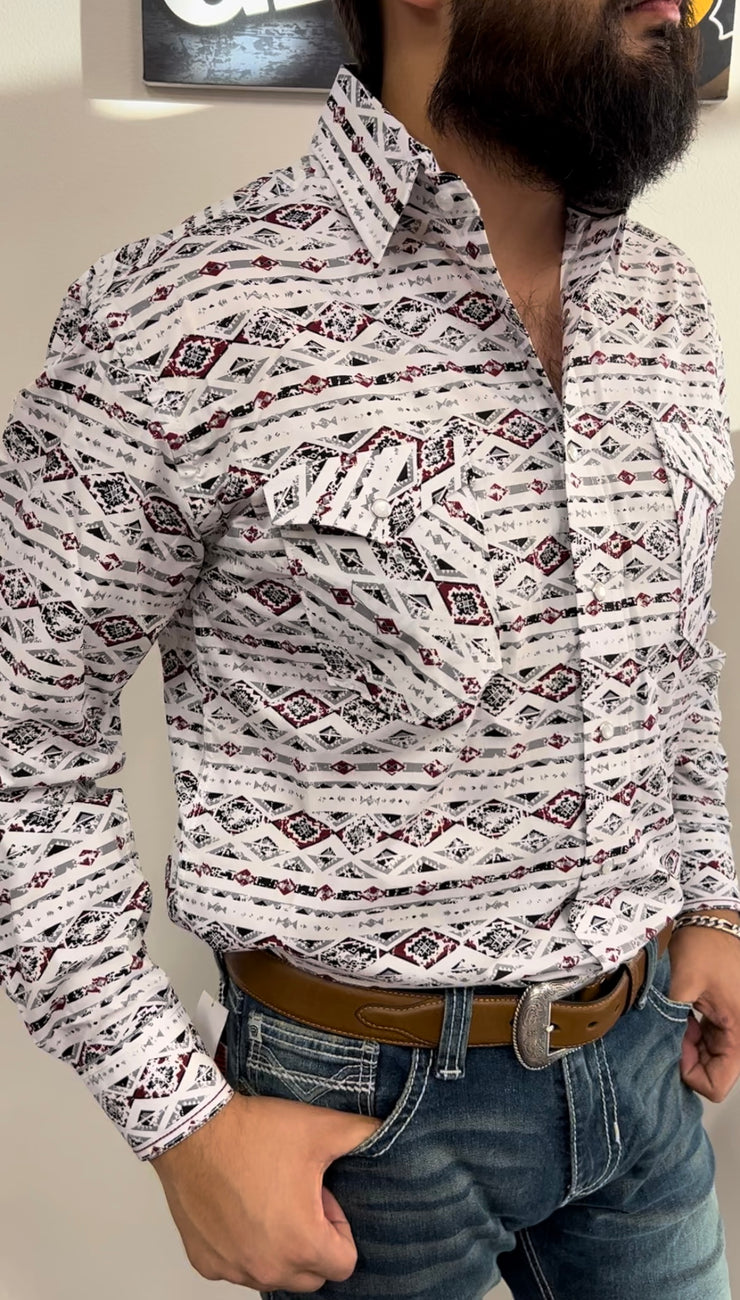 Panhandle Men's Steel Long Sleeve Pearl Snap Stretch Western Shirt