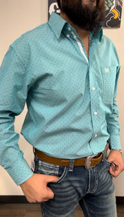 Panhandle Men's Turquoise Print Long Sleeve Button up Western Shirt