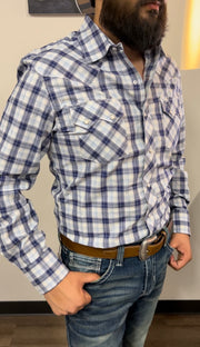 Wrangler Men's Retro Navy Plaid Button Down Shirt