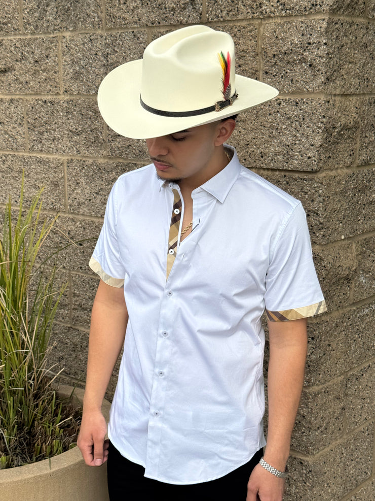 Platini Camisa Fina Short Sleeve - TKS10855 (WHITE) (Stretch)