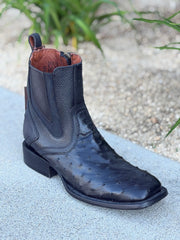 Cuadra Botin Elegante con Cierre Piel de Avestruz - Negro