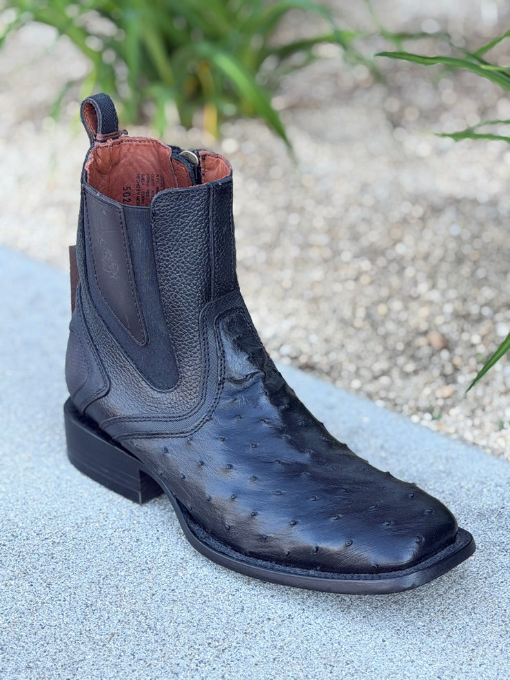Cuadra Botin Elegante con Cierre Piel de Avestruz - Negro