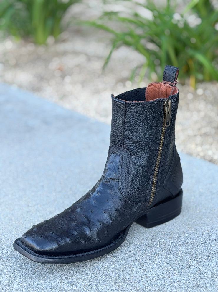 Cuadra Botin Elegante con Cierre Piel de Avestruz - Negro