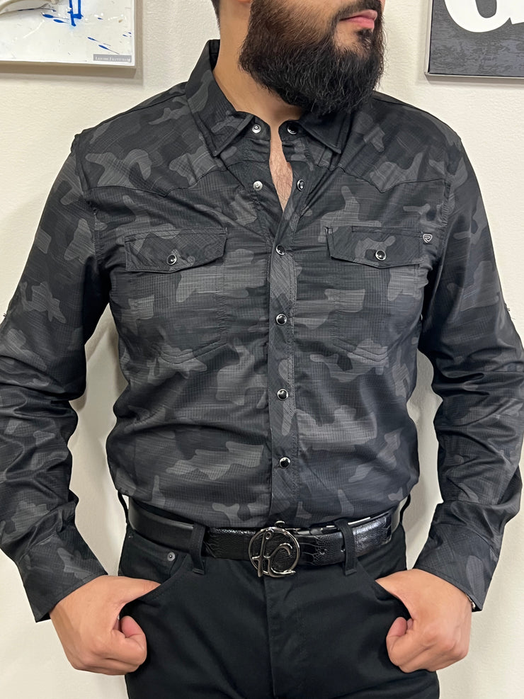 Camisa militar negra hotsell