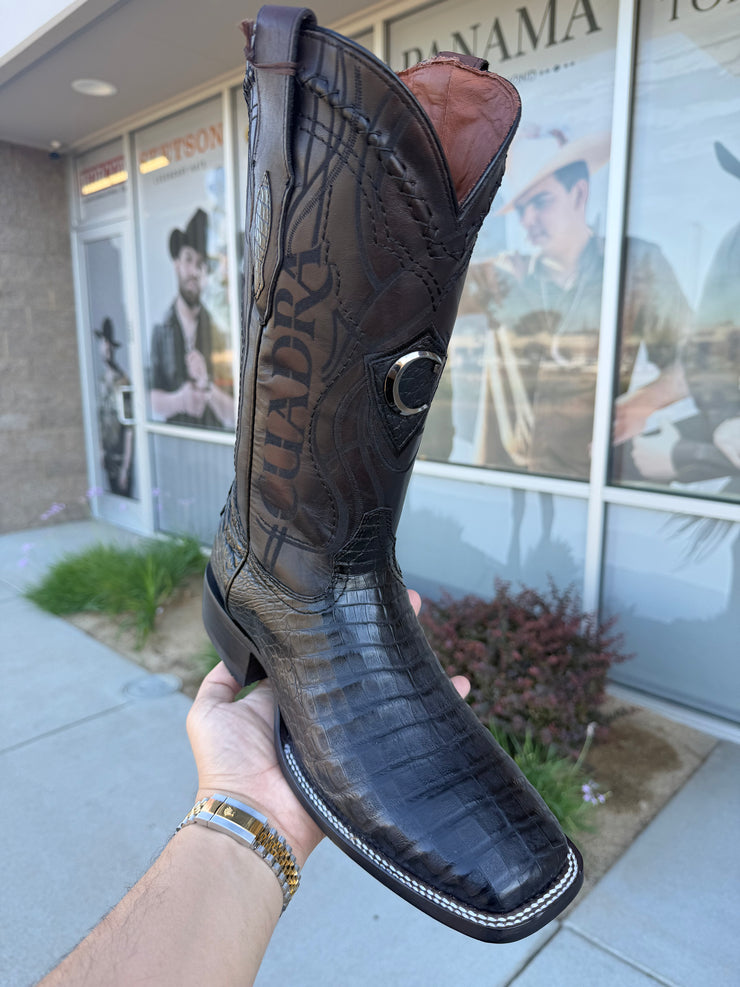Cuadra Black Caiman Belly Wide Square Toe Cowboy Boot