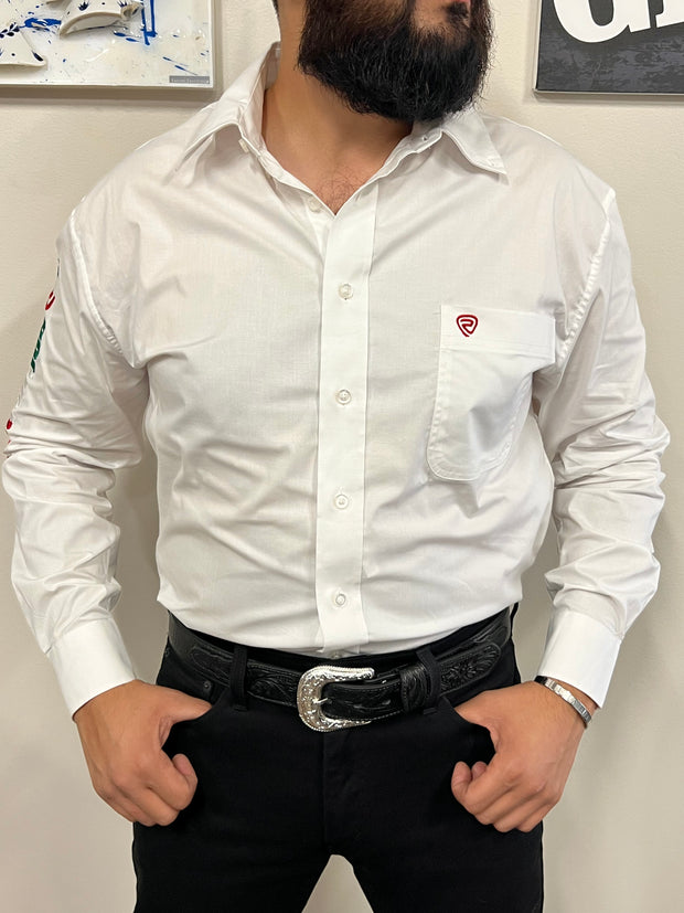 Rock and Roll Green/White/Red Button Long Sleeve Shirt - White