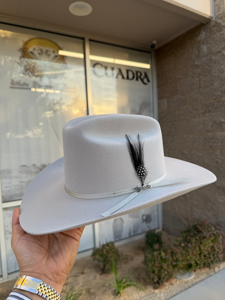 Stetson 6x Spartan Mist Grey Cowboy Felt Hat Sinaloa (Copa Chica Falda/Brim 3.5") (Pluma Negra)