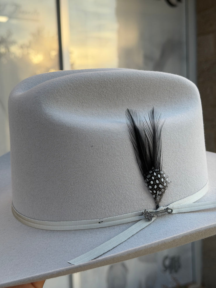 Stetson 6x Spartan Mist Grey Cowboy Felt Hat Sinaloa (Copa Chica Falda/Brim 3.5") (Pluma Negra)