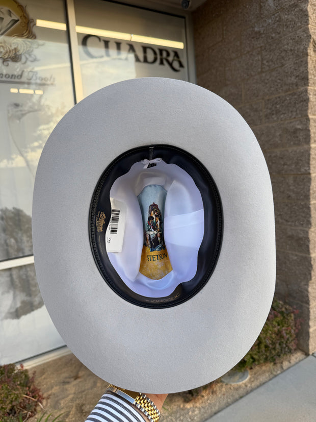 Stetson 6x Spartan Mist Grey Cowboy Felt Hat Sinaloa (Copa Chica Falda/Brim 3.5") (Pluma Negra)