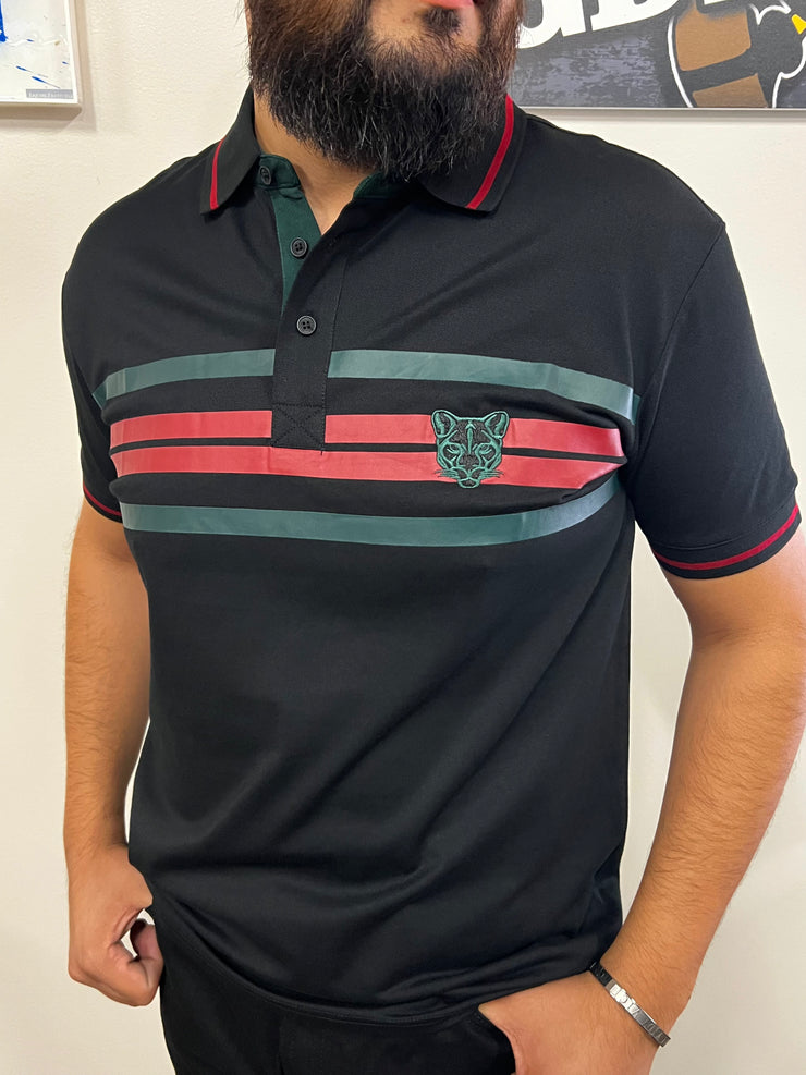 Platini Modern Striped Polo (Black/Green) - JPS9310