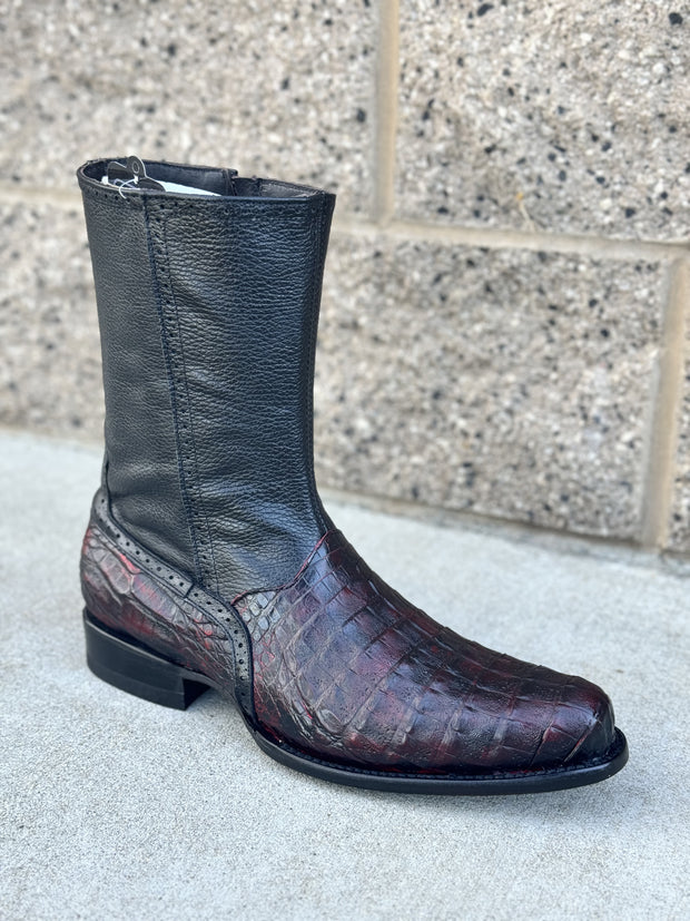 Botin Elegante Piel de Caiman con Cierre - Black Cherry