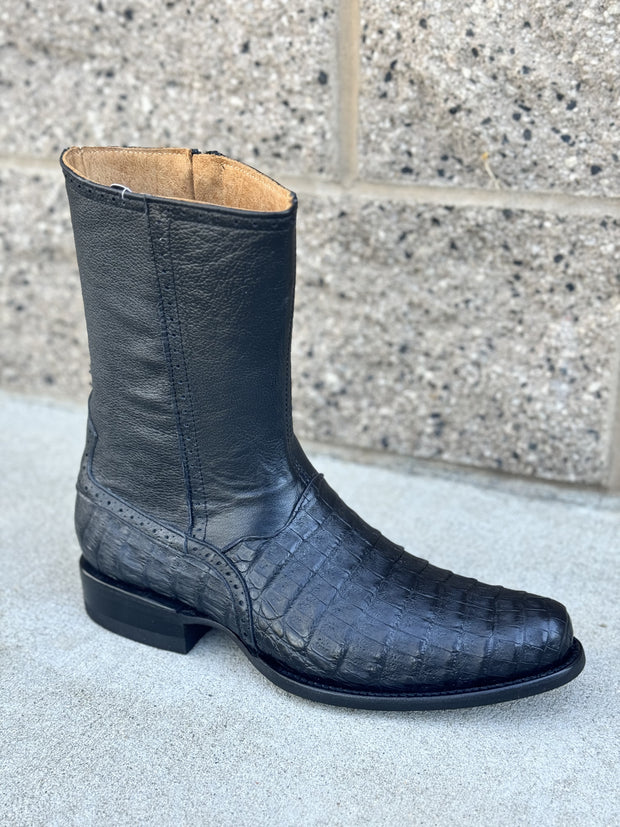 Botin Elegante Piel de Caiman con Cierre - NEGRO